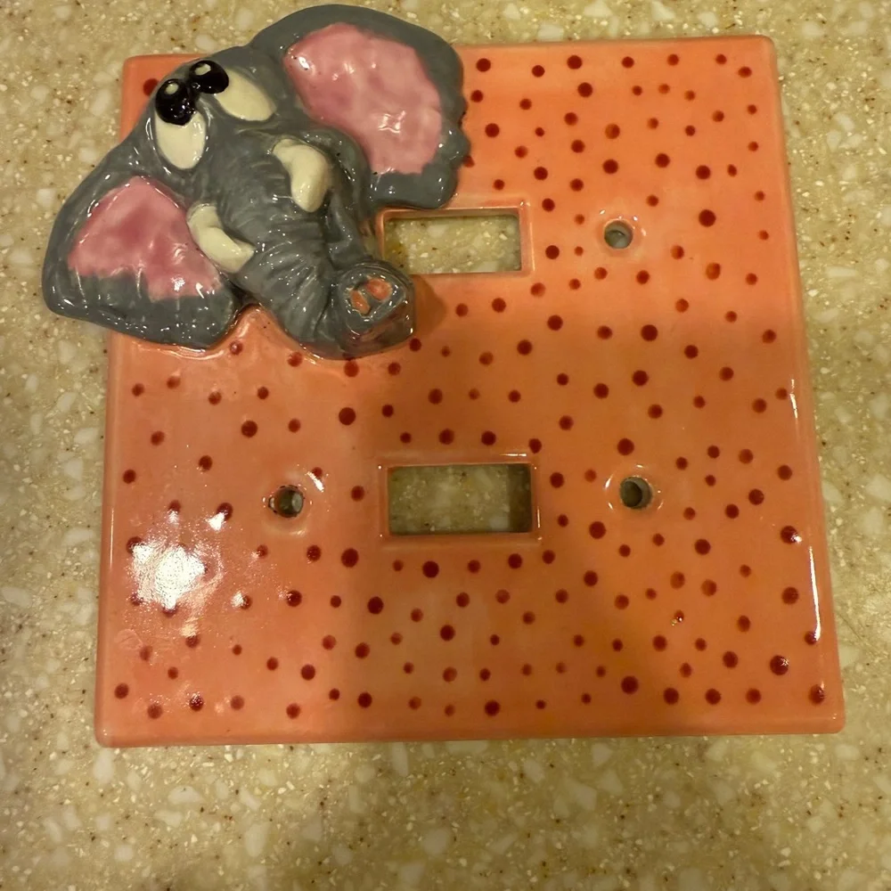 Elephant Ceramic Light Switch Cover - Pink and Gray Dual Double Switch